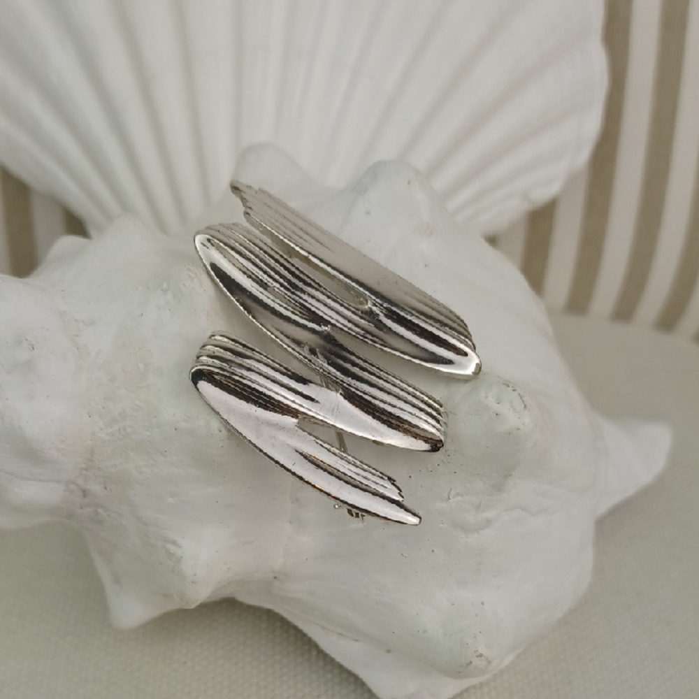 Modern Art Silver Tone Statement Brooch